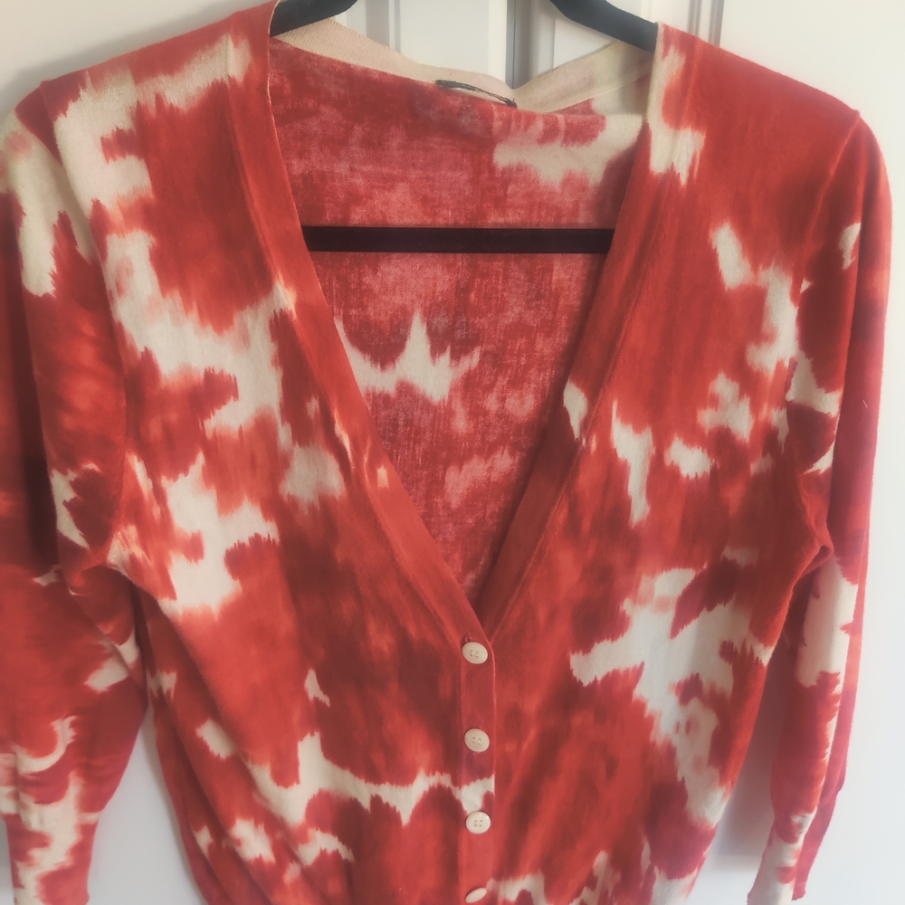 J Crew Red and White Cardigan Smskl